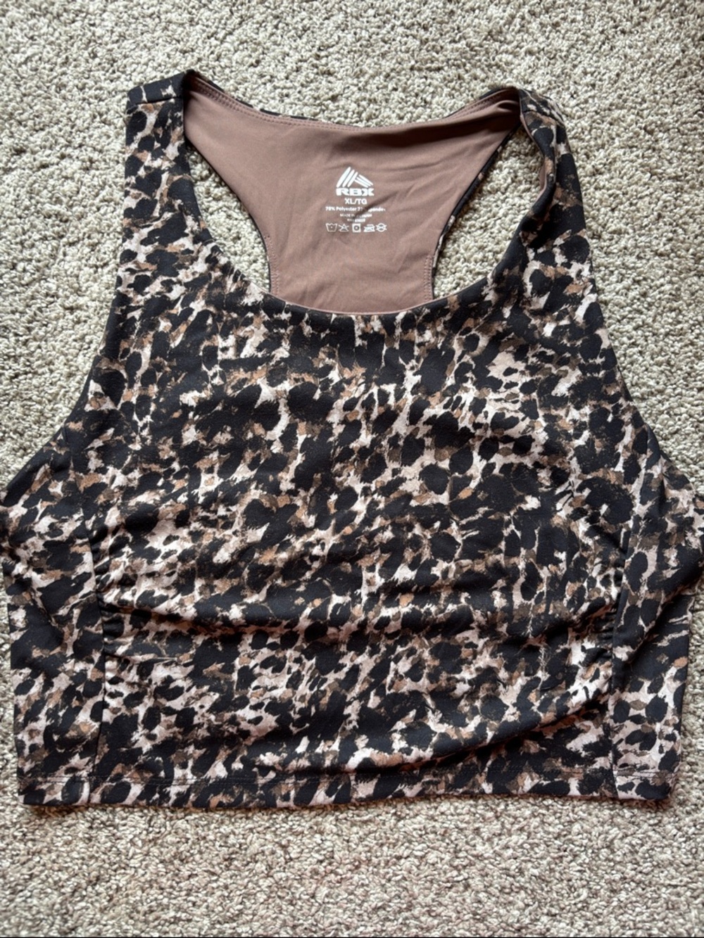 RBX Brown and Black Leopard-Print Racerback Crop Top